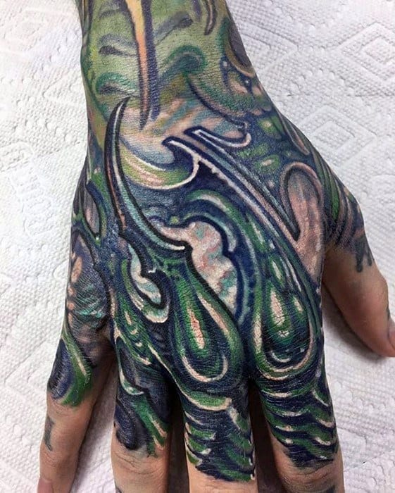 Green Mechanical Hand Rad Guys Tattoo Designs