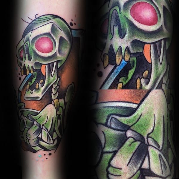 Green New School Mens Mummy Inner Forearm Tattoos