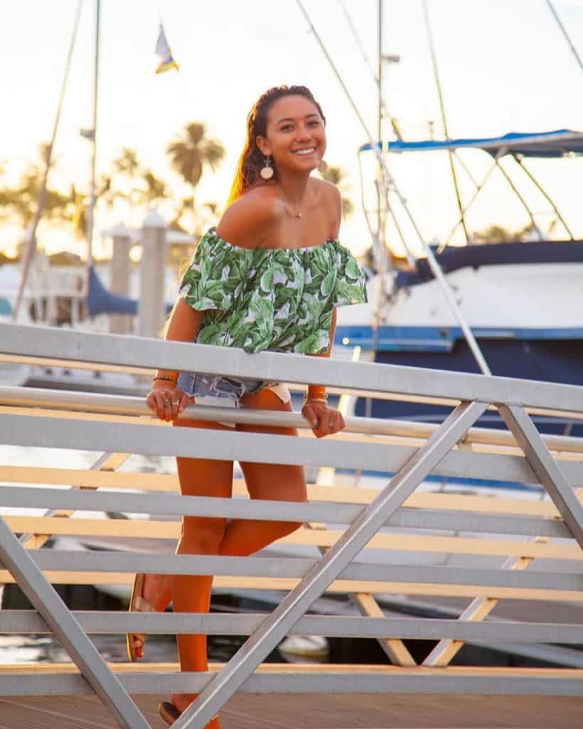 Green Off Shoulder With Denim Short Outfit