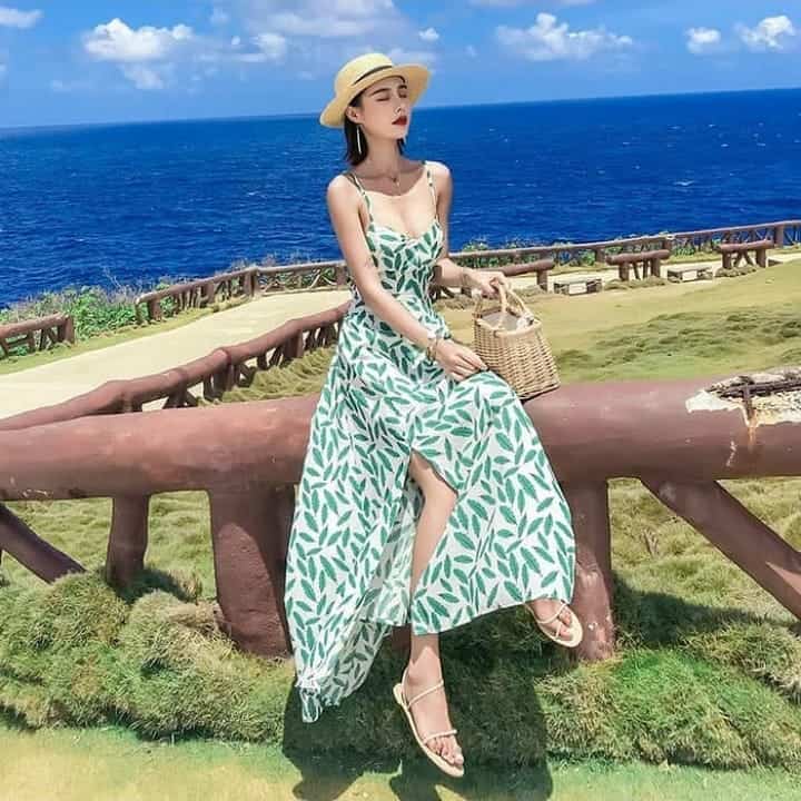 Green Print Maxi Dress Outfit