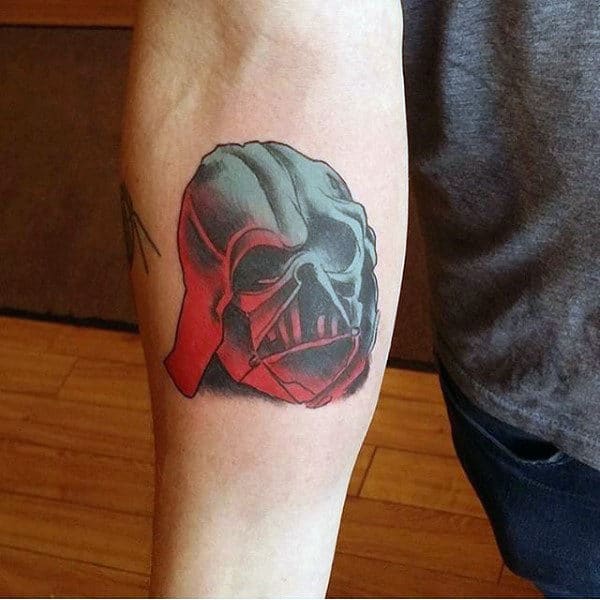 Green Red Skul Darth Vader Tattoo Male Forearms