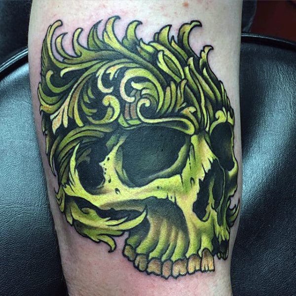 Green Skull Mens Filigree Arm Tattoos