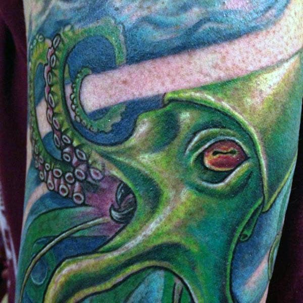 Green Squid Tattoo For Men With Tentacles