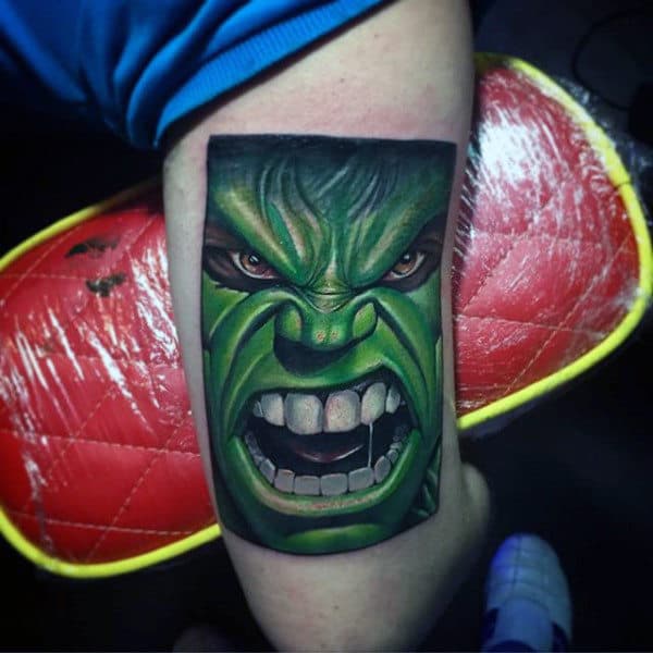 Green White Toothed Hulk Tattoo Male Forearms
