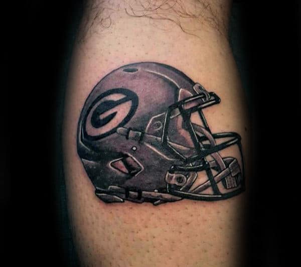 Greenbay Mens Football Helmet Tattoo On Leg Calf