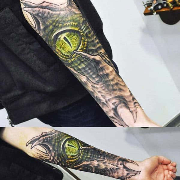 Greenish Reptile Eye Tattoo Mens Forearms