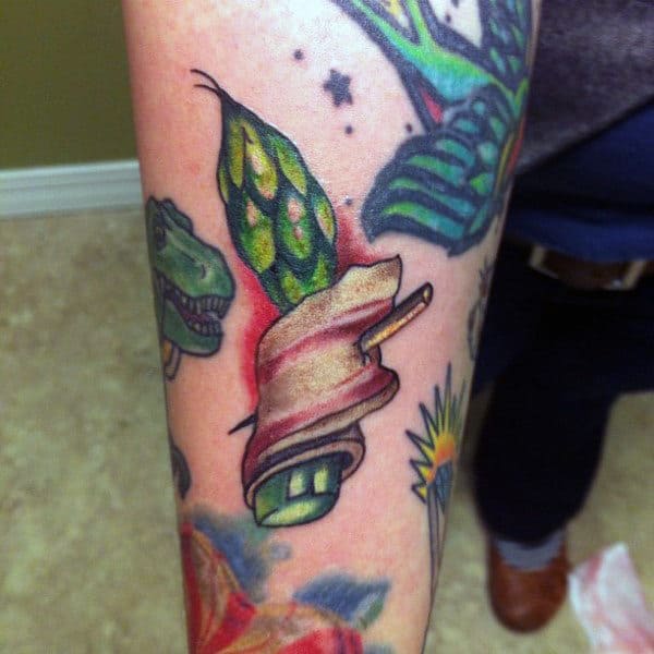 Greens In Bacon Tattoo Male Forearm
