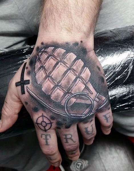 Grenade Army Mens Hand Tattoos