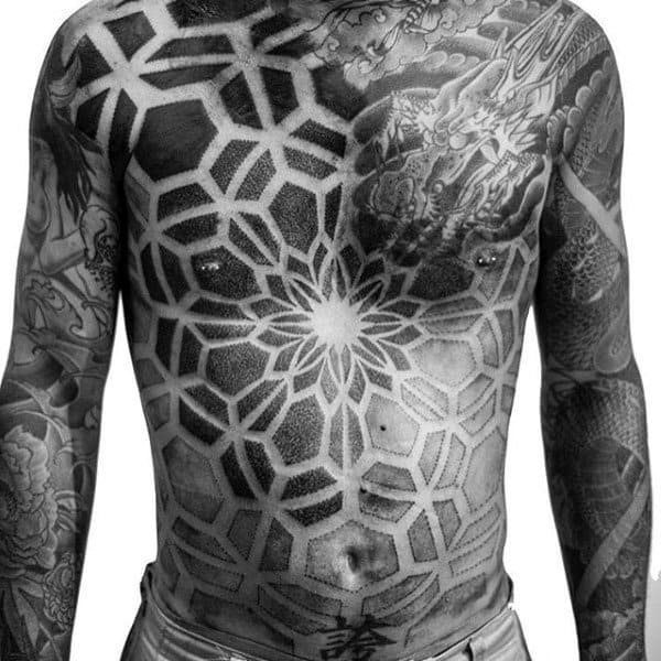 Grey And Black Manly Tattoo Male Torso