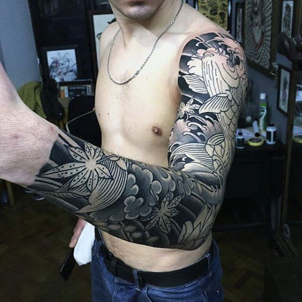 Grey And White Flower Sick Tattoo Mens Sleeve