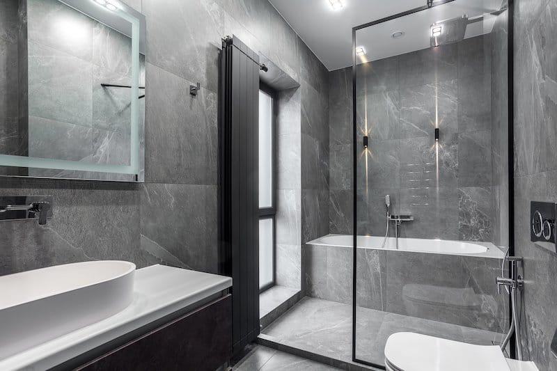 grey tile bathroom