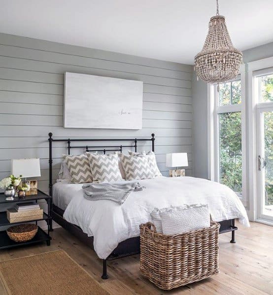 neutral bedroom shiplap wall