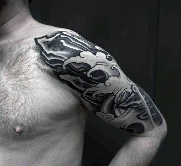 Grey Black Japanese Sleeve Tattoo Males