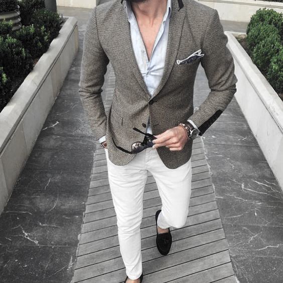 Grey Blazer And Dress Shirt What To Wear With Male White Jeans Outfits Styles