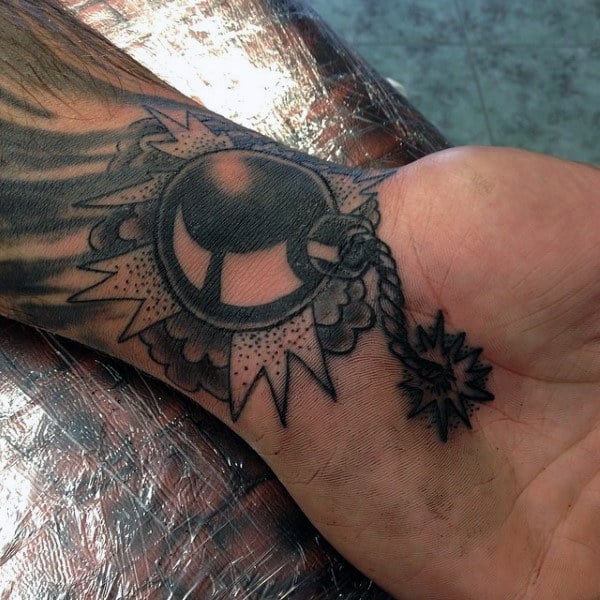 Grey Bomb Ready To Blast Tattoo Male Forearms