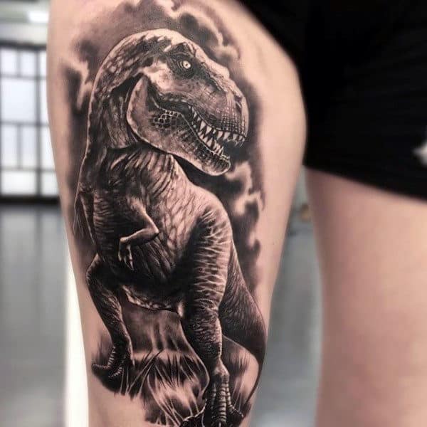 Grey Dinosaur Tattoo Male Thighs