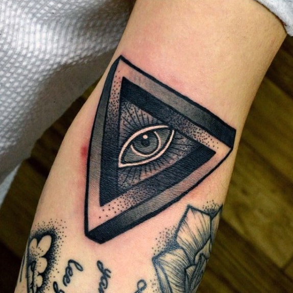 Grey Dotted Design Illuminati Tattoo Male Forearms