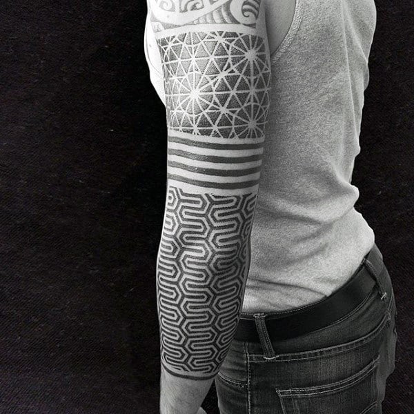 Grey Dotted Pattern Tattoo Male Full Sleeves