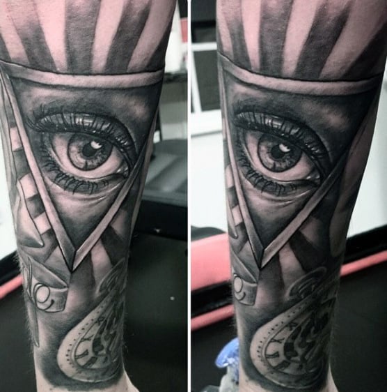 Grey Eye Illuminati Tattoo Male Forearms