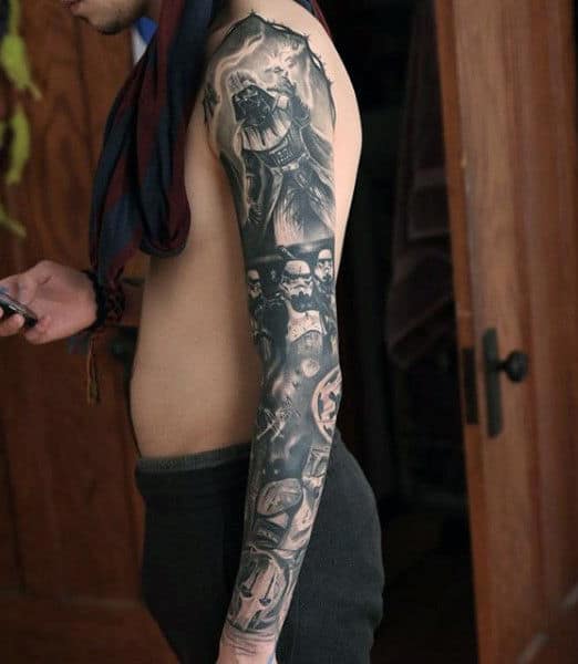 Grey Full Sleeved Nice Darth Varder Tattoo
