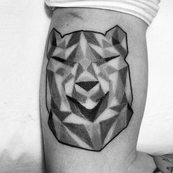 Grey Hues Geometric Bear Guys Bicep Arm Tattoos