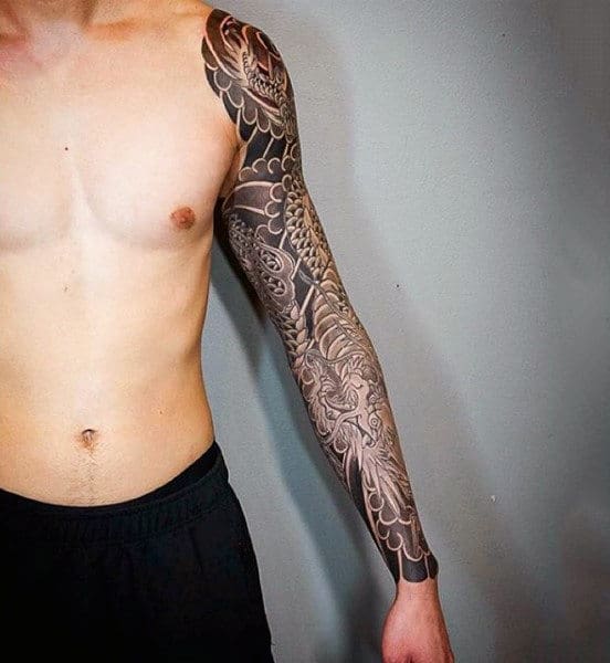 Grey Shaded Dragon Tattoo Full Sleeves