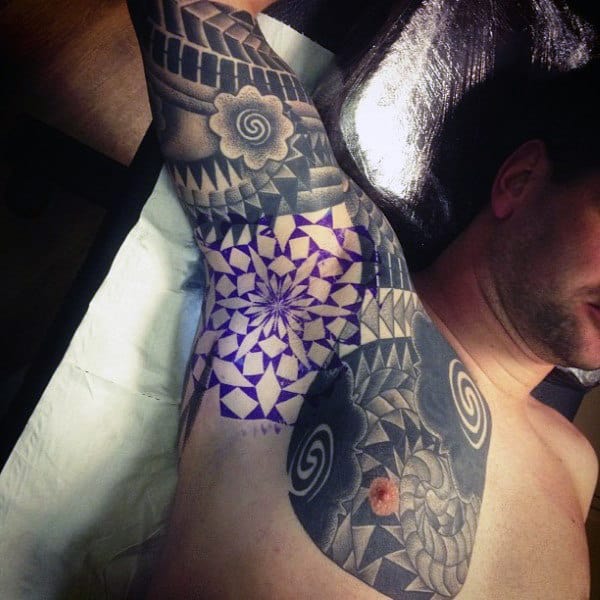 Grey Tattoo With Purple Highlighted Design Guys Armpits