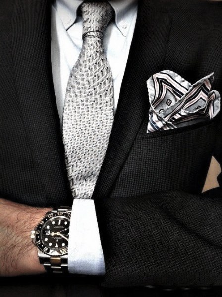 Grey Tie White Dress Shirt Cool Unique Black Suit Styles For Men With Fancy Pocket Square