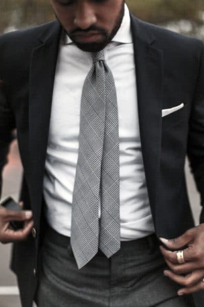 Grey Tie With Black Blazer Trendy Outfits Style