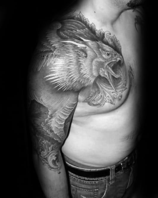 Griffin Half Sleeve Shaded Male Black And Grey Tattoo Ideas