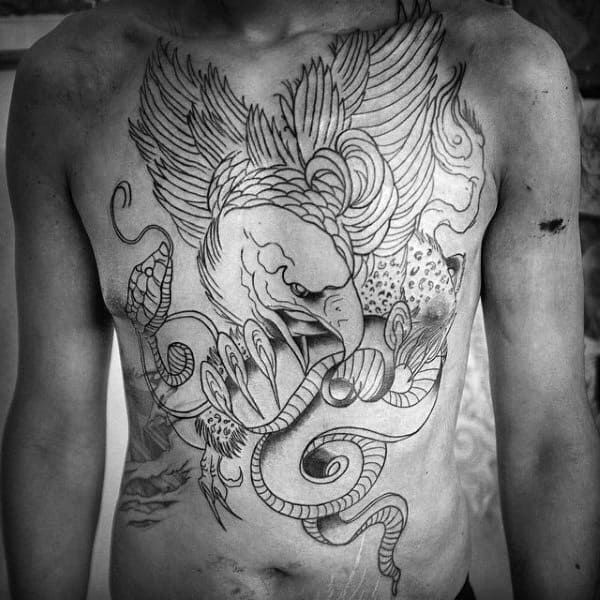 Griffin With Snake Chest Tattoo For Males