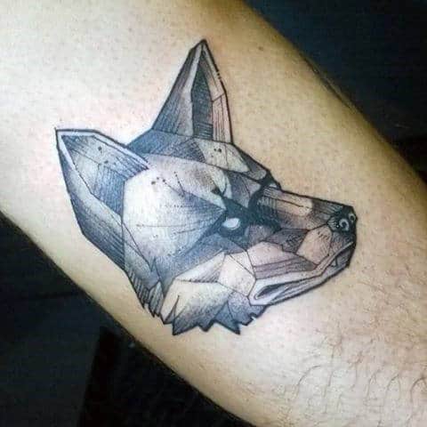 Grim Faced Geometric Fox Tattoo Guys Forearm