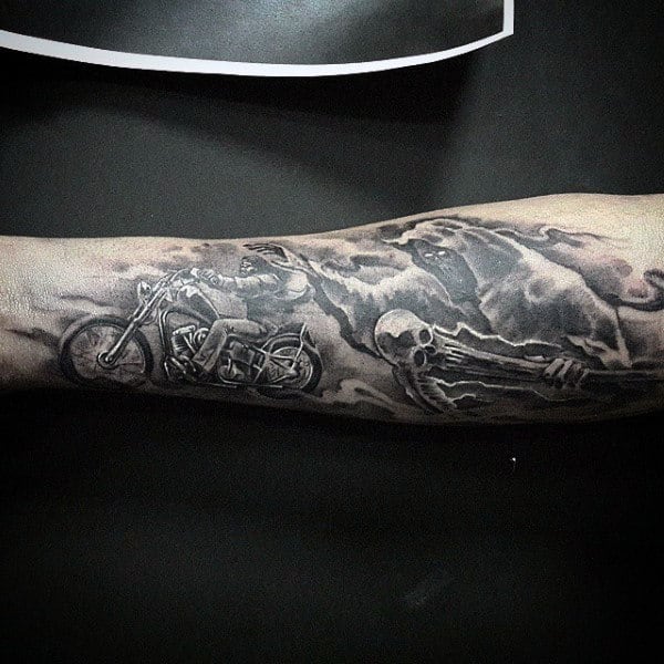 Grim Reaper Biker Mens Forearm Tattoo