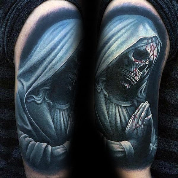 Grim Reaper Praying Crazy Mens Half Sleeve Tattoos