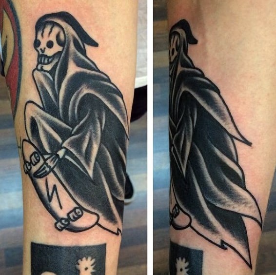Grim Reaper Skateboard Tattoos For Guys Old School Style