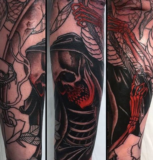 Grim Reaper Skull Arm Tattoos For Men