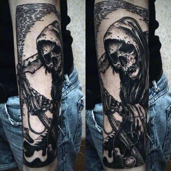 Grim Reaper Tattoo Designs For Men In Black Ink