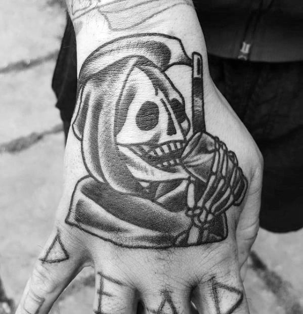 Grim Reaper Traditional Hand Tattoos For Guys