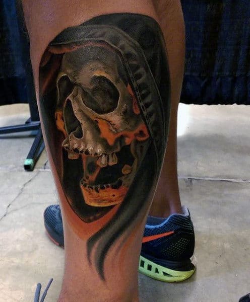 Grim Reapers Tattoos Men On Leg Calf