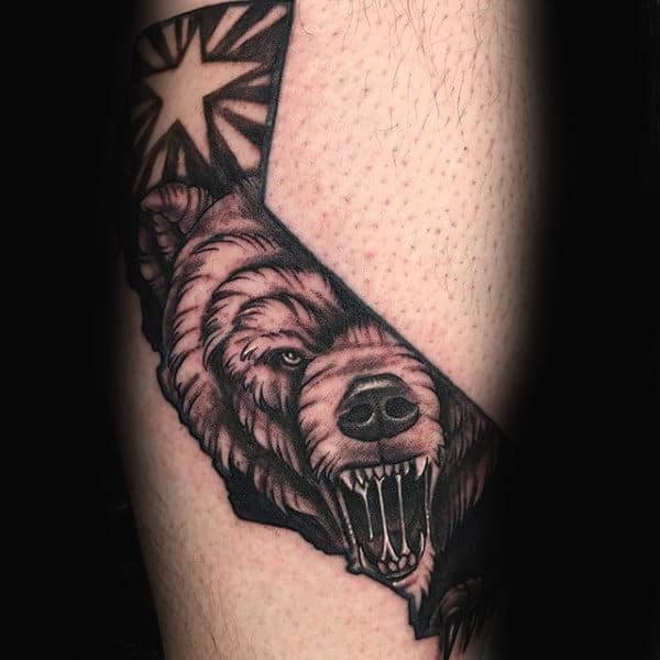 Grizzly Bear Mens California Leg Calf Tattoos