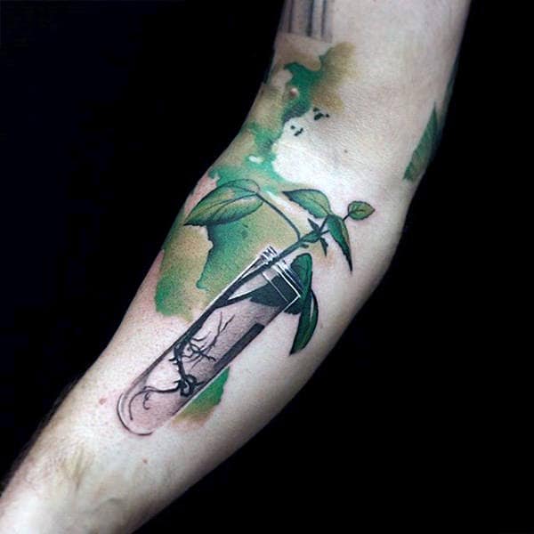 Growing Plant Watercolor Tattoo Men Forearm