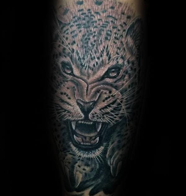 Growling Leopard Male Tattoo Ideas On Forearms