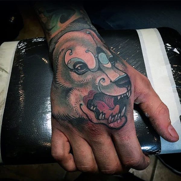Growling Polar Bear Mens Hadn Tattoos