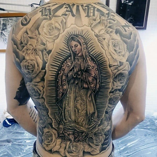 Guadalupe Rose Flower Guys Tattoo Designs Full Back