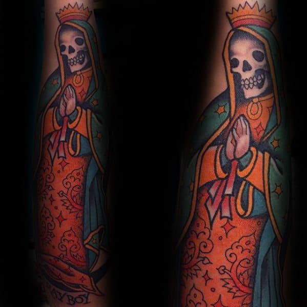 Guadalupe Skull Forearm Guys Tattoos