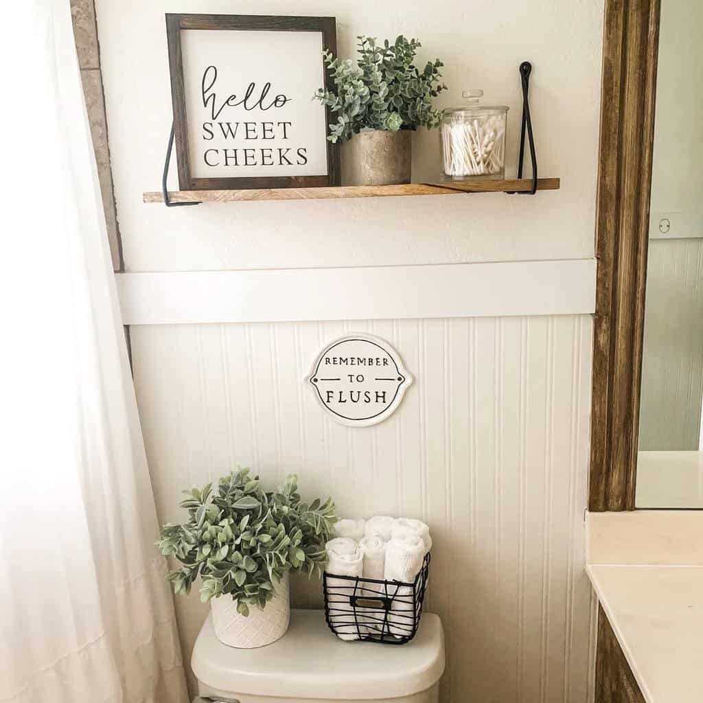 country style bathroom wood wall shelf small plants