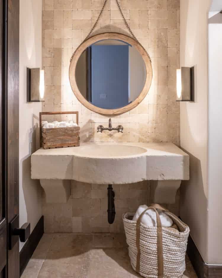 rustic bathroom stone wall and sink sconces wall lights