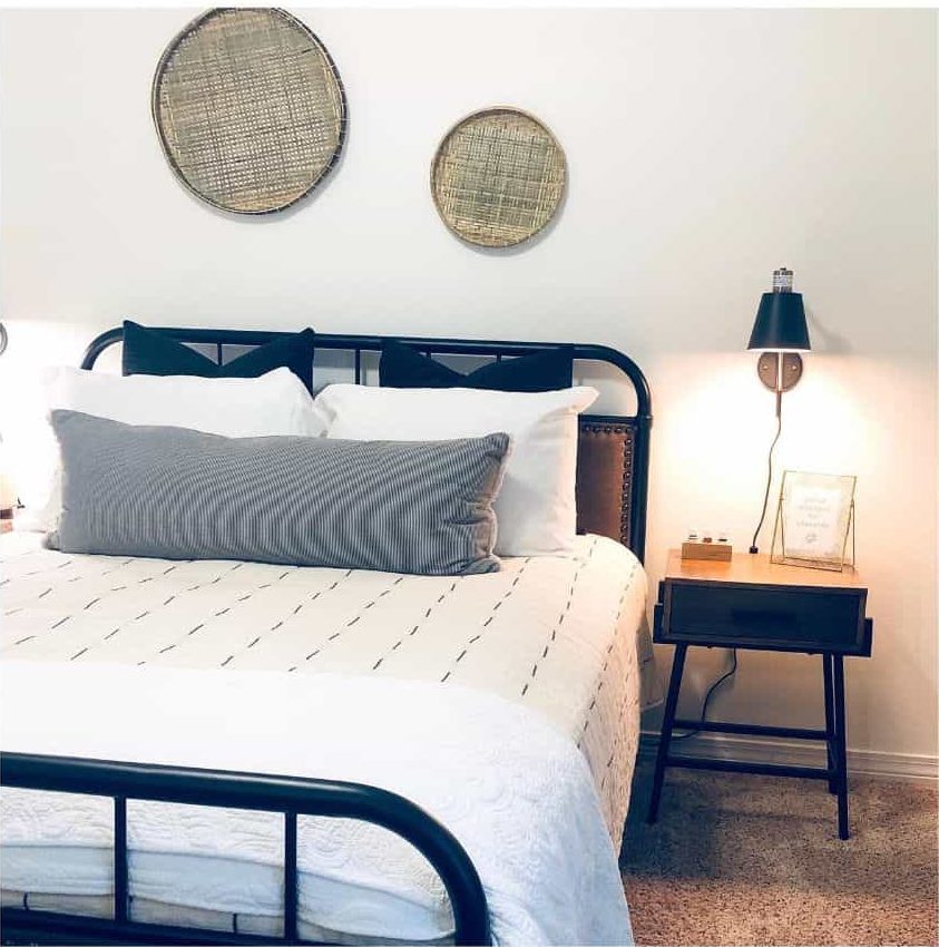 black bed frame weave basket wall art sconces wall light