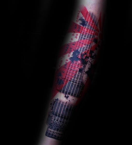Guitar Rising Sun Tattoos For Males On Forearm
