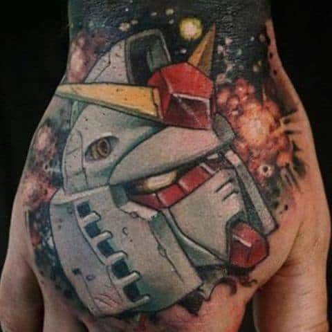 Gundam Tattoos Guys Anime Robot Design On Hand